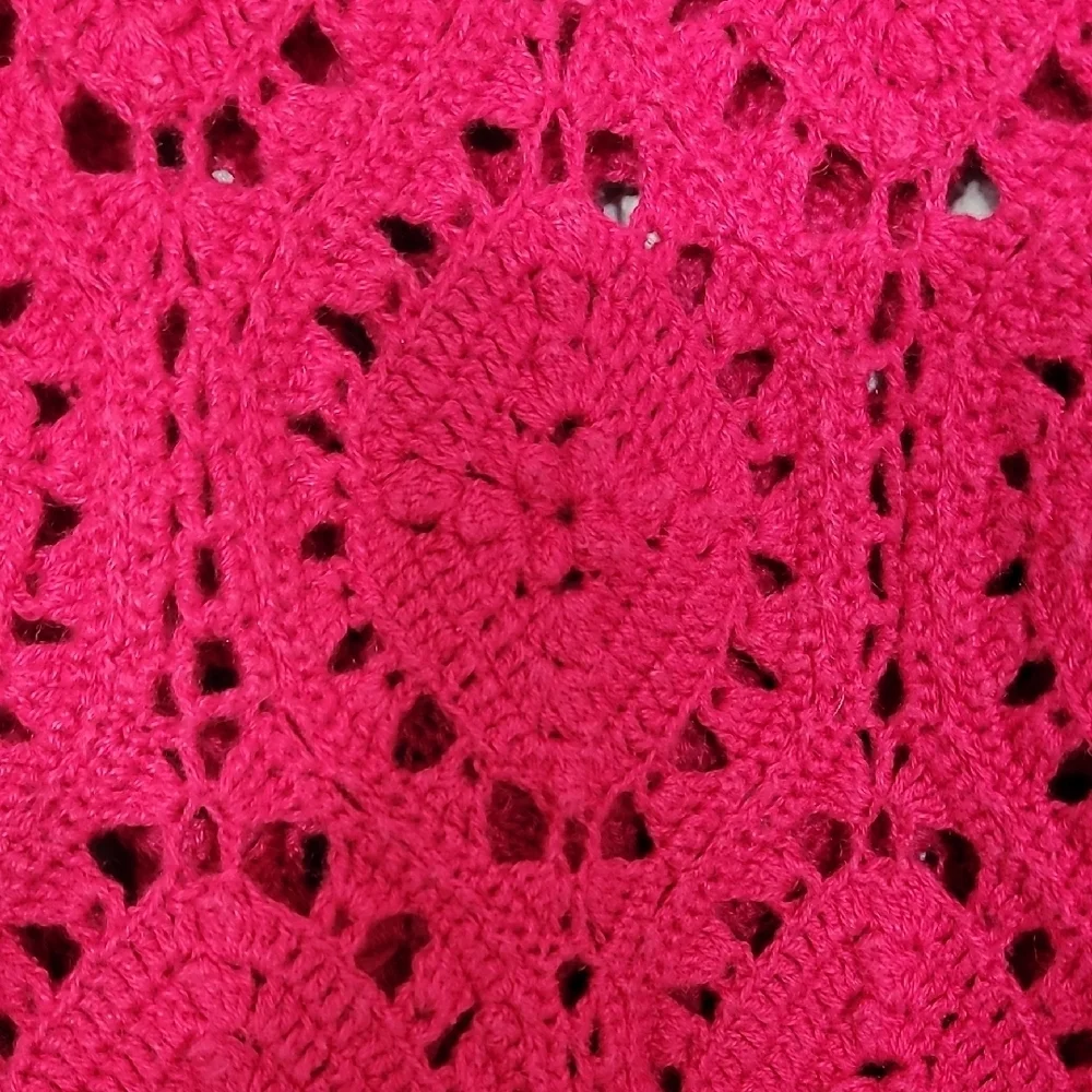 Vintage Import Workshop Womens Chunky Open Knit Sweater Size M 3D Crochet Pink